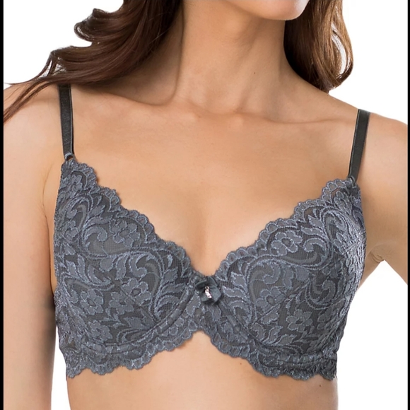 Smart & Sexy Signature Lace Push-Up Bra 42D Gray NEW style 85046 - Picture 1 of 8